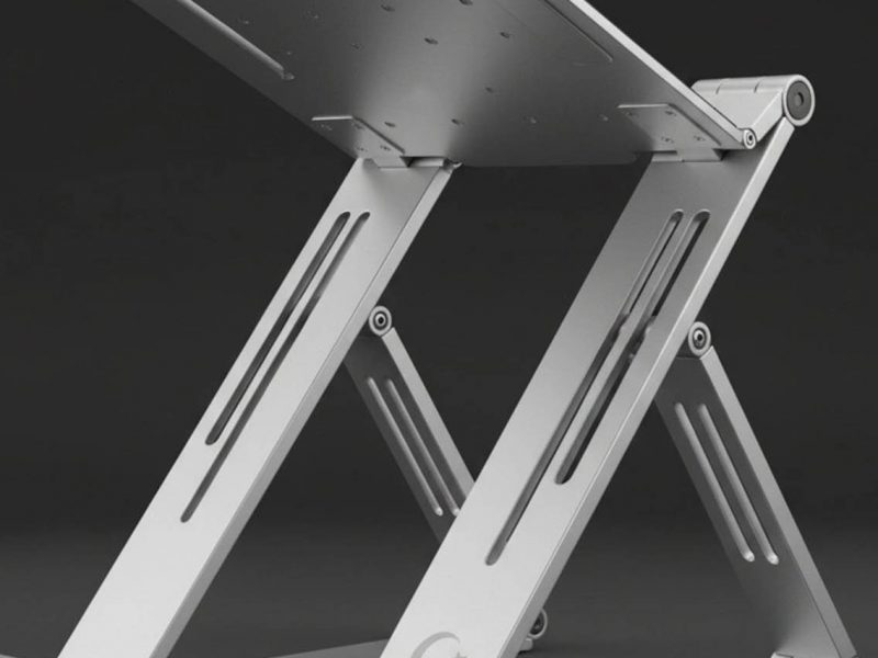 Ergonomic foldable laptop stand manufactured in Turkey with adjustable height and aluminum construction for modern workspaces
